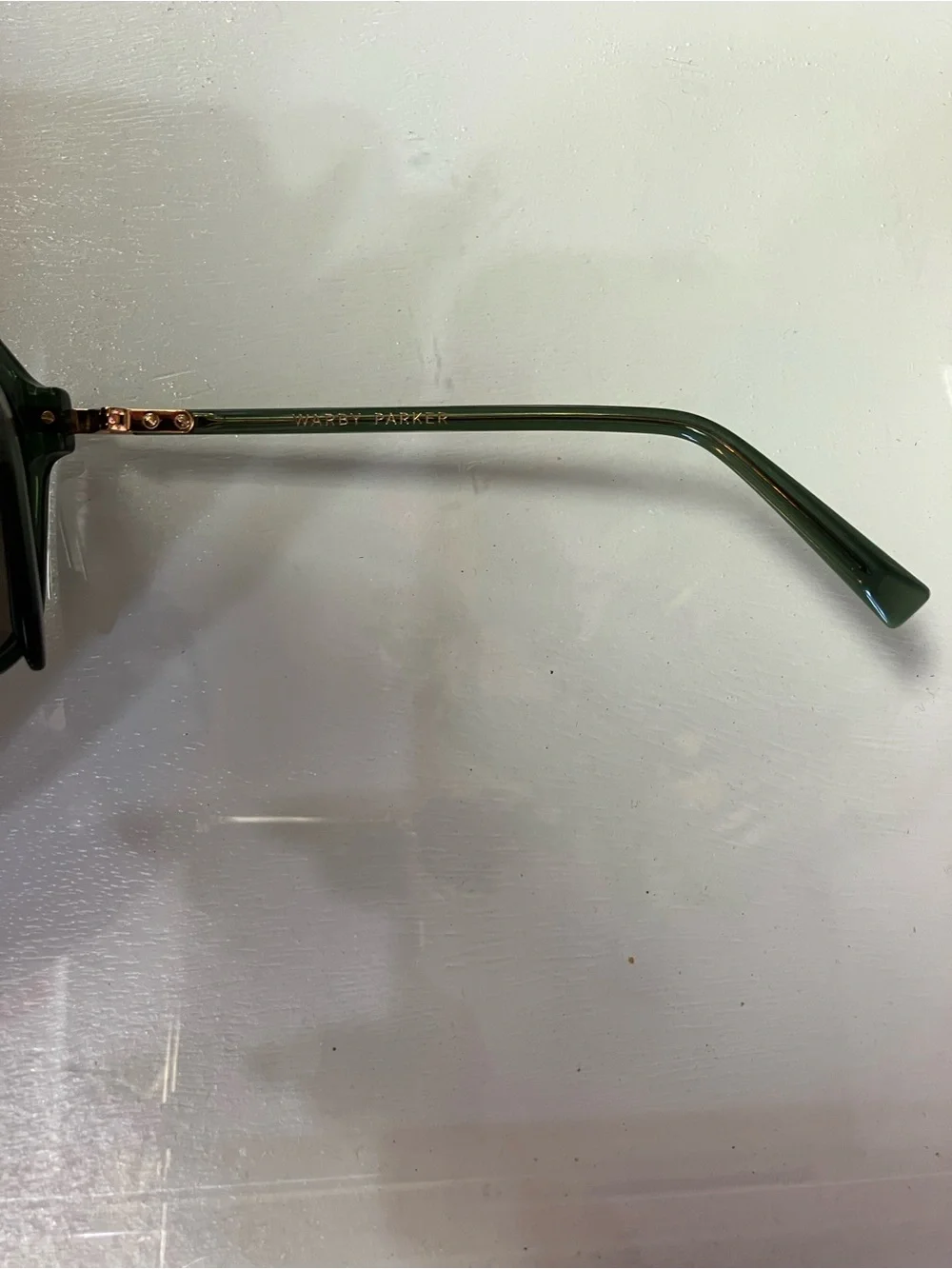 Warby Parker Palm Crystal Green Nancy Sunglasses with Polished Gold
